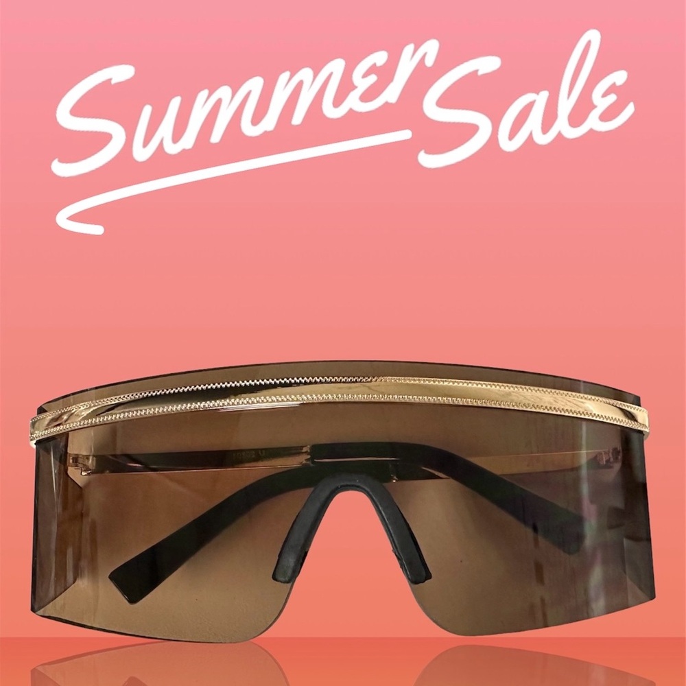 Women’s Sunglasses Tan Lenses Gold Trim Large Square